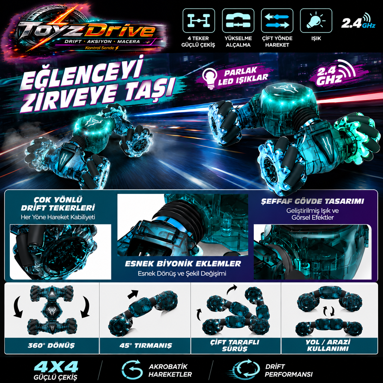 ToyzDrive DriftX™ Kumandalı Drift Araba